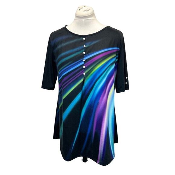 Colorful Abstract Button Embellished Womens Top L - Picture 1 of 7